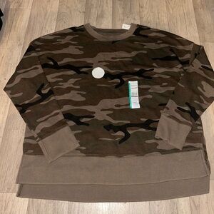 Time and Tru Women's Camouflage Crewneck Sweater